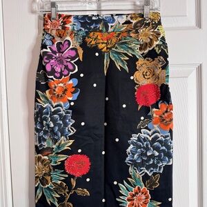 Anthropologie Baraschi Peppering Skirt Black Floral Pencil Wearable Art - Size 0